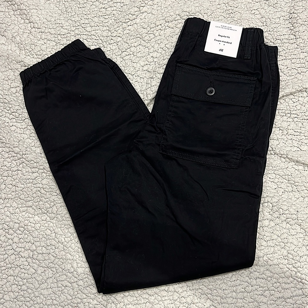 Mens / Teens H&M Black Cargo Pants Regular Fit Coupe Standard